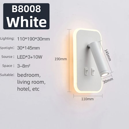 Moderne Roterbar LED Væglampe Justerbar Vinkel Sengelampe Soveværelse Trefarvet Lys B8008-Hvid