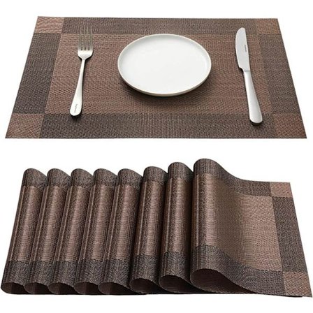 Underläggsset om 8 PVC Bordsskydd Vattentäta Värmebeständiga Halkfria Värmeisolerande för Kök och Matrum 45CM x 30CM Brun brun