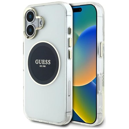 Guess IML metallfärgad cirkel Classic Logo MagSafe-fodral för iPhone 16 - svart