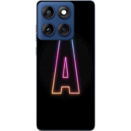 Kompatibel Mobilcover til Motorola Motorola Edge 60 Minimalistisk neonbogstav A i regnbuefarvet lys mod sort baggrund i moderne typografisk stil