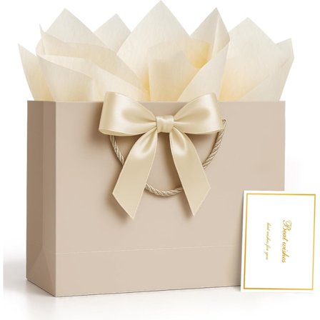 Lyxiga champagnebeige presentpåsar i papper, lämpliga för bröllop, födelsedagspresentförpackning, babyshower, festgåvor