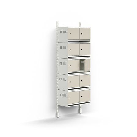 Schuhschrank ENTRY, Grundmodul, wandhängend, 10 Metalltüren, 1800 x 600 x 300 mm, weiß/grau