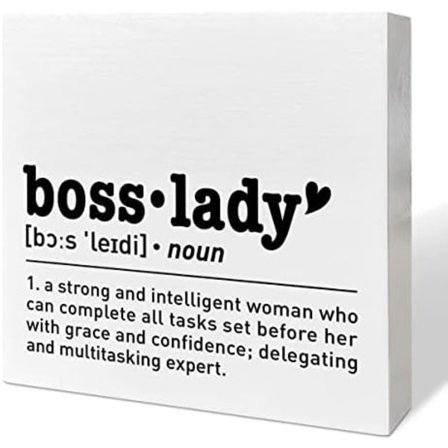 Boss Lady -lahjoja naisille, kiitoslahjoja Boss Lady -johtajamentorille, Boss Day -eläkelahjoja, puinen laatikkomerkki työpöydän sisustus