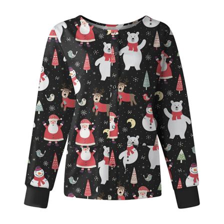 Kvinnor Snowflake Printed Button Down T-shirt Långärmad Tröja