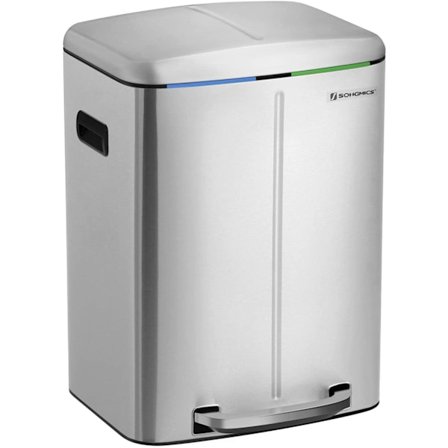 Rootz skraldespand - Affaldsseparering - 40 L - Pedalspand - Metal - Håndtag - Softclose - Sølv - 44,5 x 36 x 60 cm