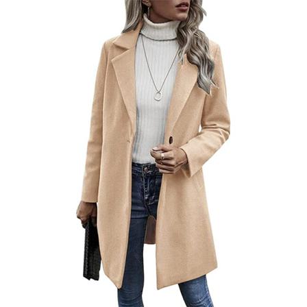Damer Lapel Neck Overcoats Öppen Front Enfärgad Trench Coat