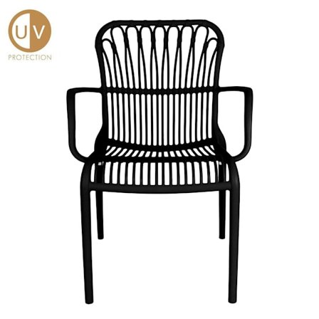 Ulkokäyttöön tarkoitettu musta Jakarta-tuoli, UV-suojattu, pinottava