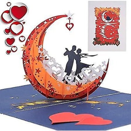 3D Pop-up Hilsen Kort Valentinsdag Hul Måne Par