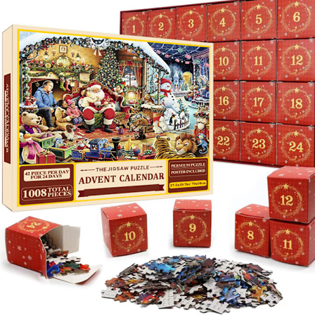 Puslespill adventskalender 2024, 1008 puslespillbiter 24 dagers julekalender nedtelling adventskalendere-puslespill SD45