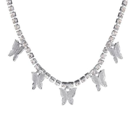 Kvinner mote Rhinestone Butterfly anheng Halskjede Retro gull Silver