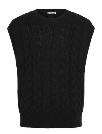Weekday Cable Cotton Vest - Black - M