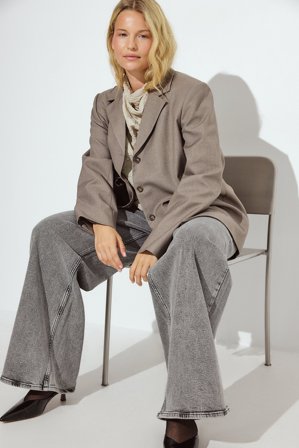 NA-KD Low Waist Wide Leg Jeans with Seam Details - Low waist jeans - Grå - EU 36