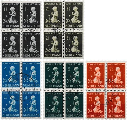Holland 1940 - NVPH 374-378 - 4-blok - Stemplet