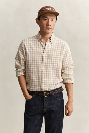 GANT Herren Gingham Hemd aus Leinenmix (S) Beige