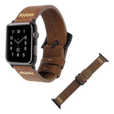 Apple Watch Series 5 40mm X-Line ægte læder Urrem - Mørkebrun Brown