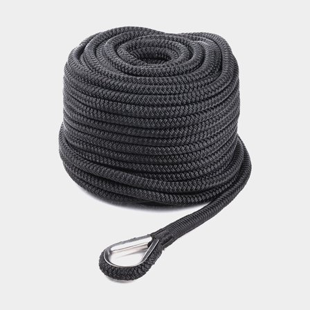 Cabo de âncora com olhal inox Qvarken Dockline, poliéster entrançado, Ø12 mm, 35 metros, preto