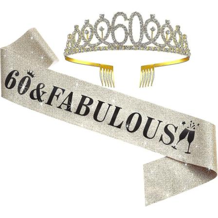 Heytea 60-årsdag Sash og Tiara Sett 60-årsdag Festdekorasjoner for Kvinner Bursdagsfest Fav