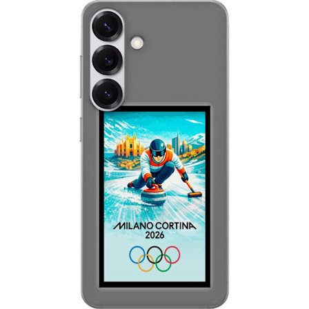 Yhteensopiva Puhelinkuori Samsung Galaxy S25 Jääkiekkoilukuva, jossa pelaajat liikkuvat jäällä, Milano Cortina 2026, Milanin maamerkit ja olympialaist
