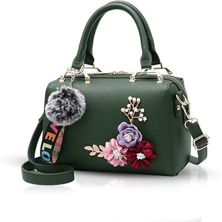 Ny Handväska för Kvinnor, Topphandtag, Blommiga Handväskor, Axelväska med Pompom-Hänge, Crossbody-Väska, Tunna Kvinnoväskor