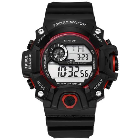 Ulkokäyttöinen elektroninen watch, iso kellotaulu monitoiminen valaiseva watch punainen red