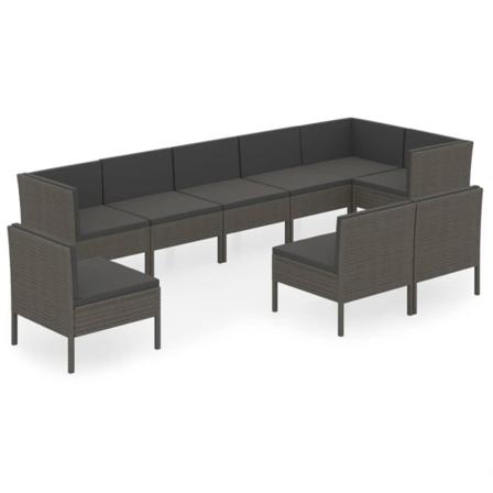 Vidaxl Loungegrupp För Trädgården Med Dynor 9 Delar Konstrotting Grå