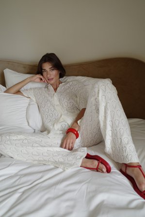 NA-KD Knitted Crochet Trousers - Strikbukser - Råhvid - XL