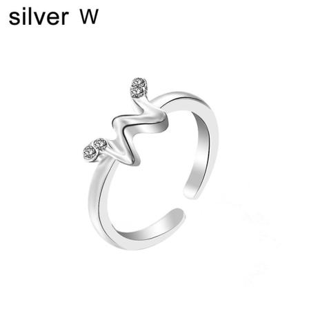 Moderne kvinder enkel A til Z engelsk alfabet bogstav rhinestone åben ring smykker Silver W