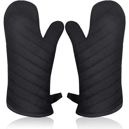 Varmebestandige ovnhandsker, grydelapper, tykke lange køkkenisolerede handsker, ovnhandsker, til grillning - Sort 1 par