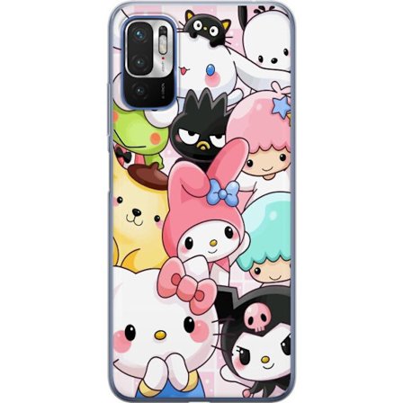 Kompatibelt Mobildeksel til Xiaomi Redmi Note 10 5G Tett mønster av søte figurer med store øyne i ulike farger og uttrykk med LABUBU-tekst