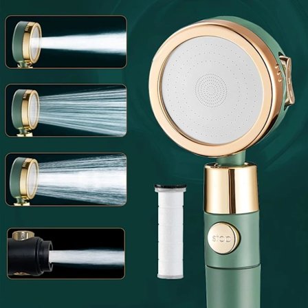 Superladet håndholdt dusjhode, bløtleggende dusjhode, rosett for hjemmebad, liten grønn