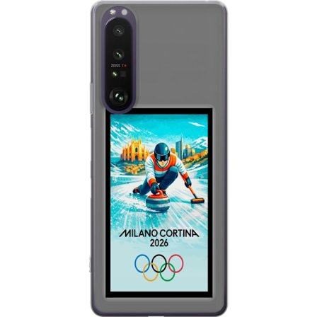 Kompatibel Mobilcover til Sony Xperia 1 III Ishockeyillustration med spillere i bevægelse på isen, Milano Cortina 2026, Milano-landemærker og olympisk