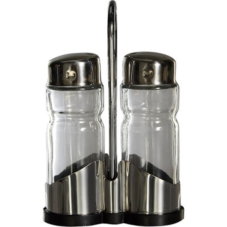 Clasica salt- og peberkværnsæt med holder, rustfrit stål, sølv/transparent, 27 x 12 x 6 cm