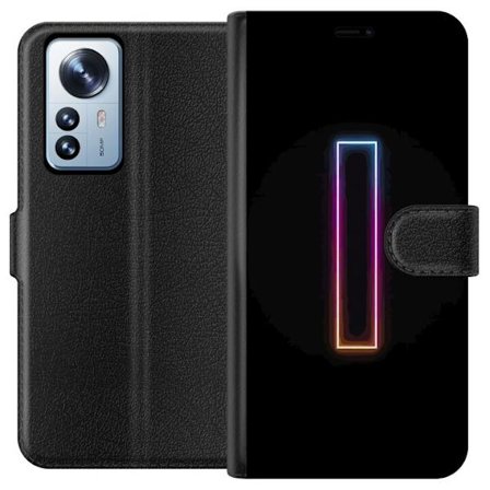 Kompatibelt Lommeboketui til Xiaomi Xiaomi 12 Pro Minimalistisk neonbokstav I i regnbuefarger mot mørk bakgrunn