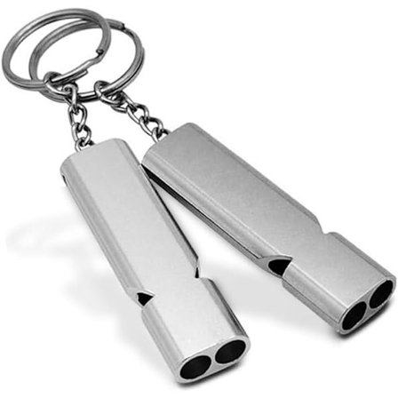 2 st nödvisselpipa, silver dubbelrör högt visselpipa med för vandring, camping, båtliv och utomhusaktiviteter