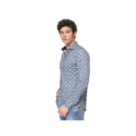 Desoto, Long-sleeved shirt with geometric patterns Blauw, Heren, Maat:M