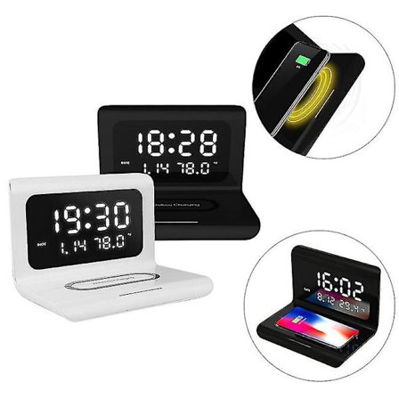 10W Trådløs Ladeplate og Vekkerklokke Termometer for Apple Clock 3 i 1 Mobiltelefon Rask Lading