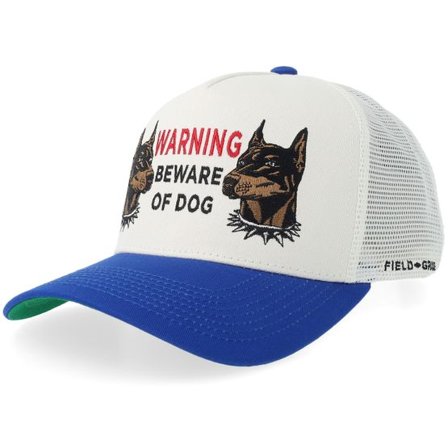 Field Grade - Vit trucker Keps - Beware Of Dog Off White/Game Royal Twill Mesh A-frame Trucker @ Hatstore