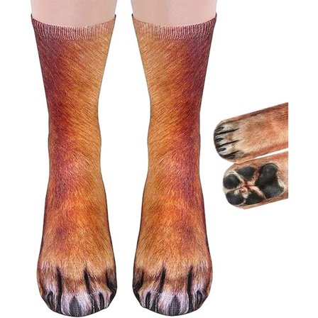 Sokker med dyrepoteaftryk - 3D-sokker med realistisk dyrepoteaftryk - Velegnet til teenagere, mænd, kvinder, piger og voksne - Størrelser: Europæiske 