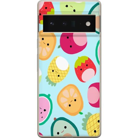 Kompatibelt Mobildeksel til Google Pixel 6 Pro Mønster av kawaii-frukter som jordbær sitron ananas og avocado på lyseblå bakgrunn