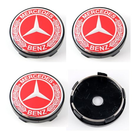 Mercedes röda centrumkåpor till fälgarna 60mm passar 57mm hål 4-pack