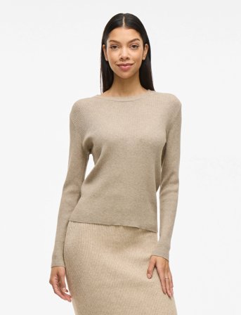 Vila Vicomfy O-Neck L/S Knit Top- Noos - Beige - L