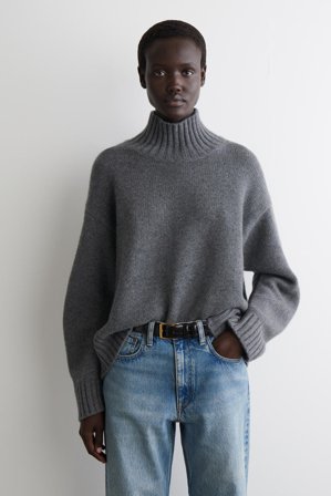 COS Women's Cashmere Funnel Neck Jumper in Grey