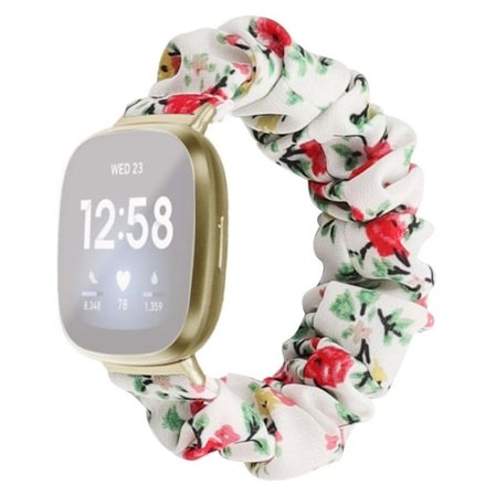 Fitbit Versa / Versa Lite elastiskt klockarmband i snyggt tyg - Vit / Röd Blomma