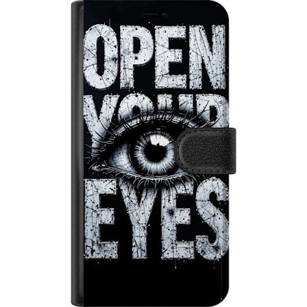 Kompatibel Tegnebogsetui til Xiaomi Xiaomi Redmi Note 14 Pro MÃ ̧rk typografisk illustration med Ã ̧je og teksten Ãbn dine Ã ̧jne, stÃ rk kontrast og 