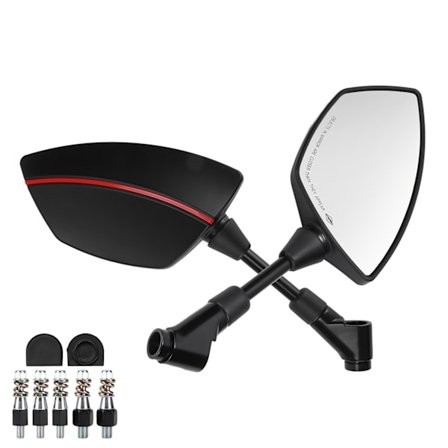 1 par sidespeil 360 graders rotasjon universell motorsykkel scooter ATV dirt bike feste 0,3 tommer 0,4 tommer rød stripe