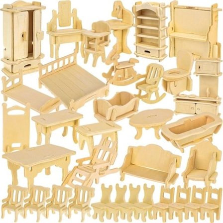 Møbler til Dukkehus / Dukkehusmøbler - 34-dele