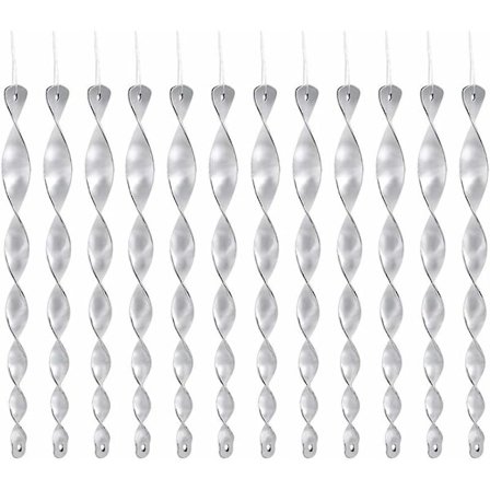 12 stk. Fugleskræmmer, 30 cm Fuglestang 360 Graders Reflekterende Spiral Lysende, Reflekterende Afskrækningsmidler til Balkon, Frugthave, Køkkenhave..