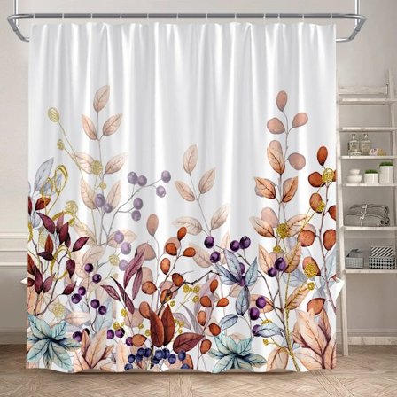 Eucalyptus Blade Bruseforhæng Efterår Brun Blad Akvarel Planter Moderne Badeforhæng Polyester Stof Hjem Badeværelse Indretning, 200x180cm-78x70in