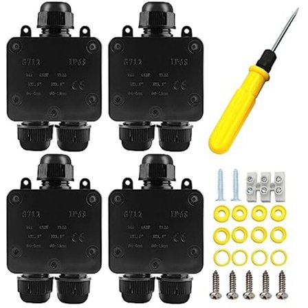 4 stk. 3-vejs vandtæt samledåse, IP68 vandtæt udendørs elektrisk samledåse til diameter 5mm til 15mm