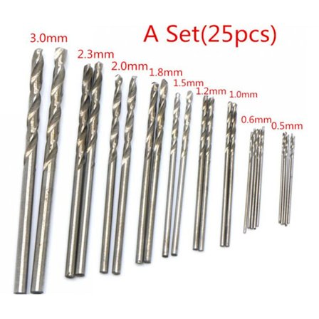 25 stk Mini Micro Twist Drill Bits 0,5mm-3mm W/ Aluminium Hand